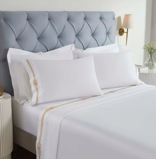 Gold Embroidered Deep Pocket Bed Sheet Set