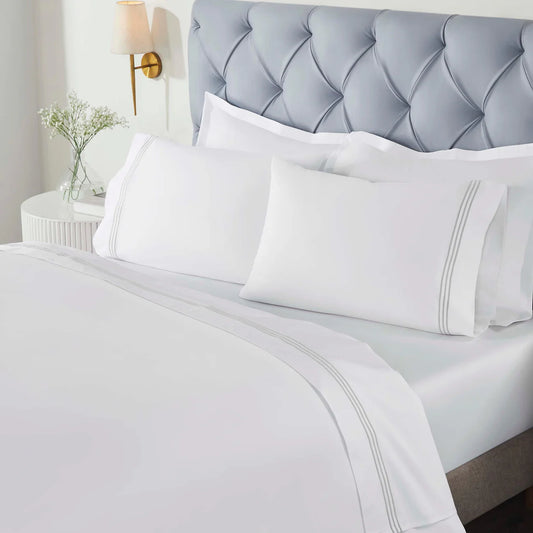 Three-Line Embroidered Deep Pocket Bed Sheet Set